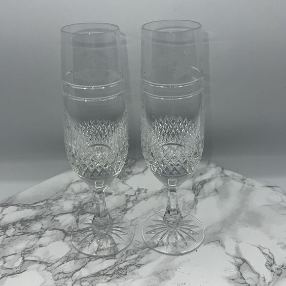 GALWAY CRYSTAL Champagne Flutes Claddagh Etched - Picture 3 of 6